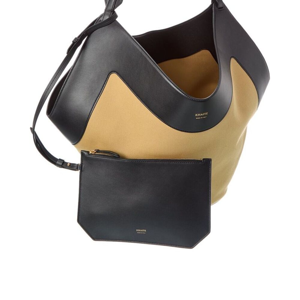Khaite Lotus Medium Canvas & Leather Tote, Beige - Picture 3 of 4